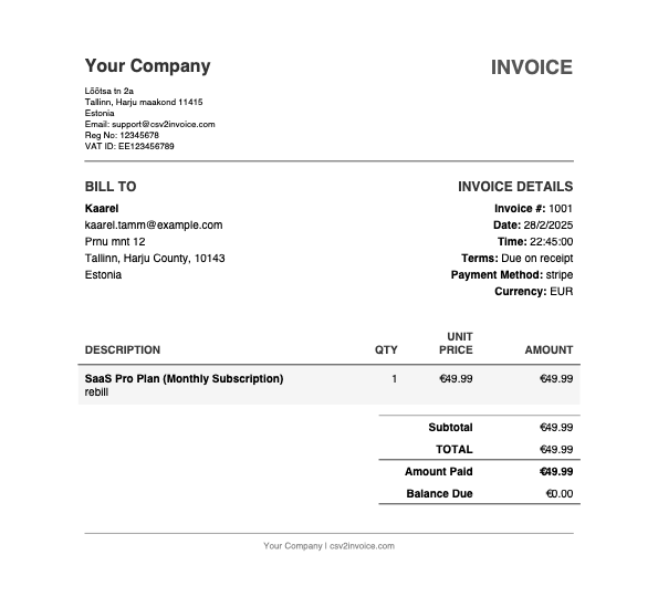 Sample Invoice from CSV