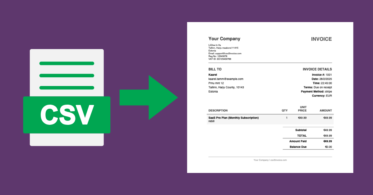 CSV2Invoice - Convert CSV to Invoices for EU SaaS | Try Free